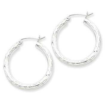 Sterling Silver 3.00mm Diamond-cut Hoop Earrings