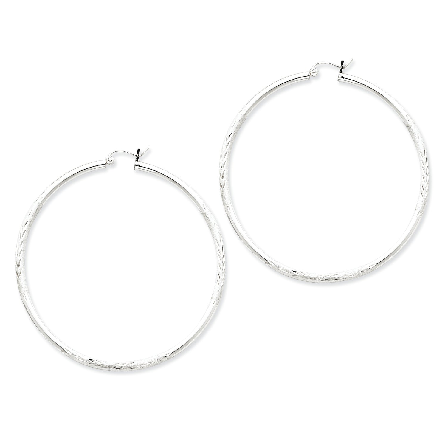 Sterling Silver 2.50mm Satin Diamond-cut Hoop Earrings
