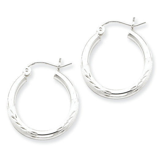 Sterling Silver 2.50mm Satin Diamond-cut Hoop Earrings