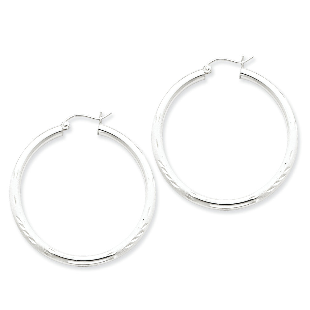 Sterling Silver 3.00mm Satin Diamond-cut Hoop Earrings