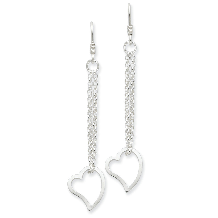 Sterling Silver Dangling Heart on Rolo Chain Earrings