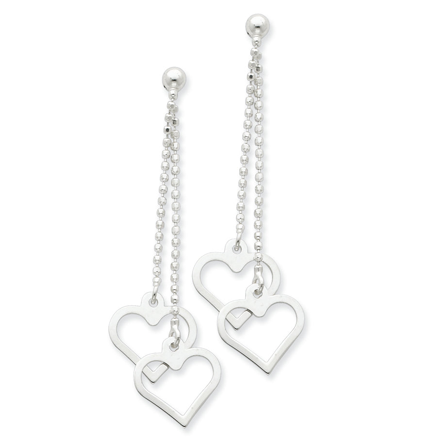Sterling Silver Bead Chain & Heart Drop Earrings