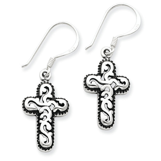 Sterling Silver Antique Cross Dangle Earrings