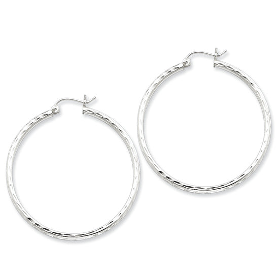 Sterling Silver 2.00mm Diamond Cut Hoop Earrings