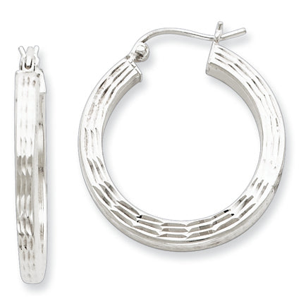 Sterling Silver Diamond Cut Square Hoop Earrings
