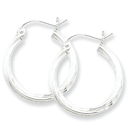 Sterling Silver Satin & Diamond Cut Twist Hoop Earrings
