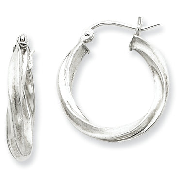 Sterling Silver 3.00mm Polished & Satin Twisted Hoop Earrings