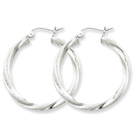 Sterling Silver 3.00mm Polished & Satin Twisted Hoop Earrings