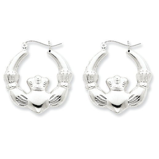 Sterling Silver Polished Claddagh Hoop Earrings
