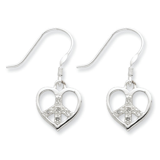 Sterling Silver CZ Heart Peace Sign Earrings