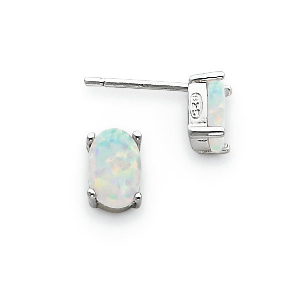 Sterling Silver Created Opal Post Earrings