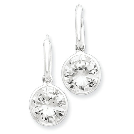 Sterling Silver Clear CZ Dangle Hoop Earrings