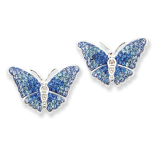 Sterling Silver Blue CZ Butterfly Post Earrings