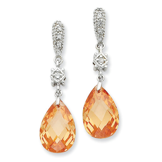 Sterling Silver Champagne CZ Dangle Post Earrings