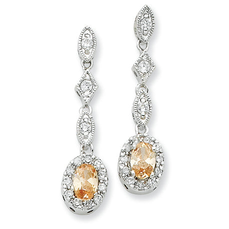 Sterling Silver Champagne & Clear CZ Post Earrings