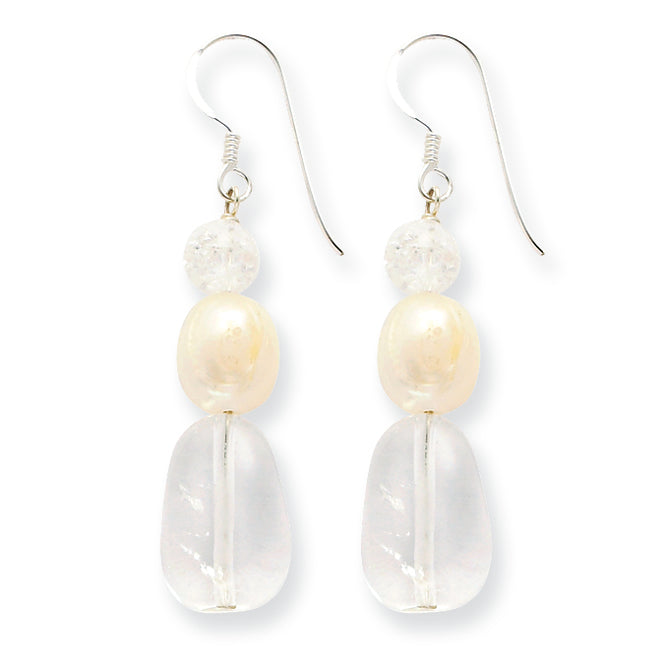 Sterling Silver Freshwater Cultured Pearl/Rock & Crackle Quartz Earrings