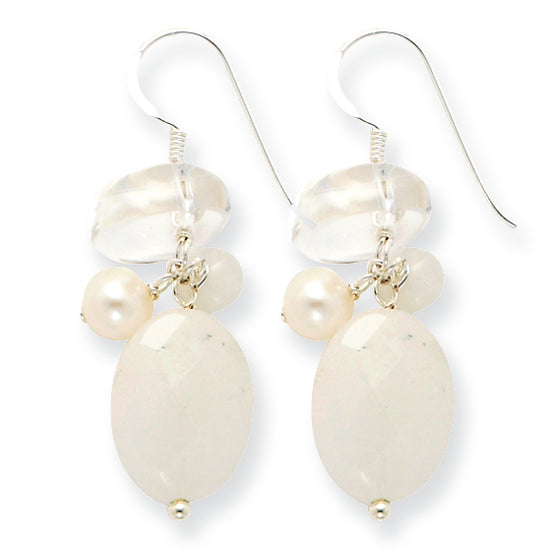 Sterling Silver FW Cult Pearl/Moonstone/Rock Quartz/White Jade Earrings