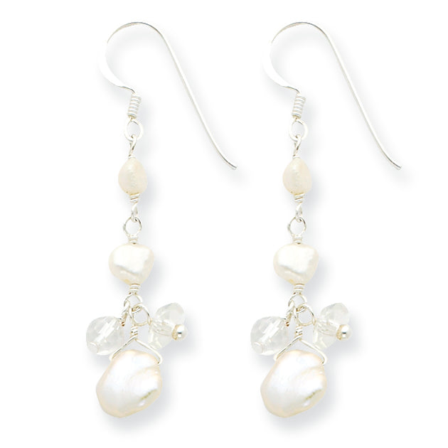 Sterling Silver Freshwater Cultured Pearl and Rock Quartz Earrings