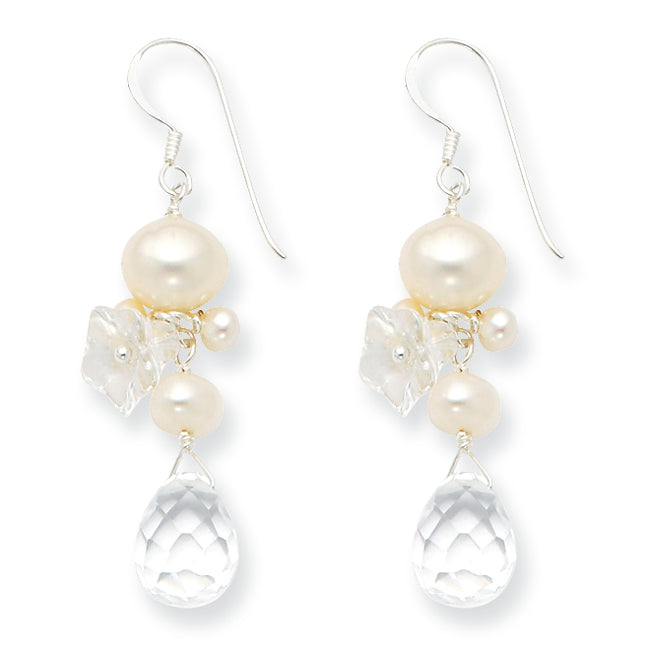 Sterling Silver Freshwater Cultured Pearl/Briolette Crystal Earrings