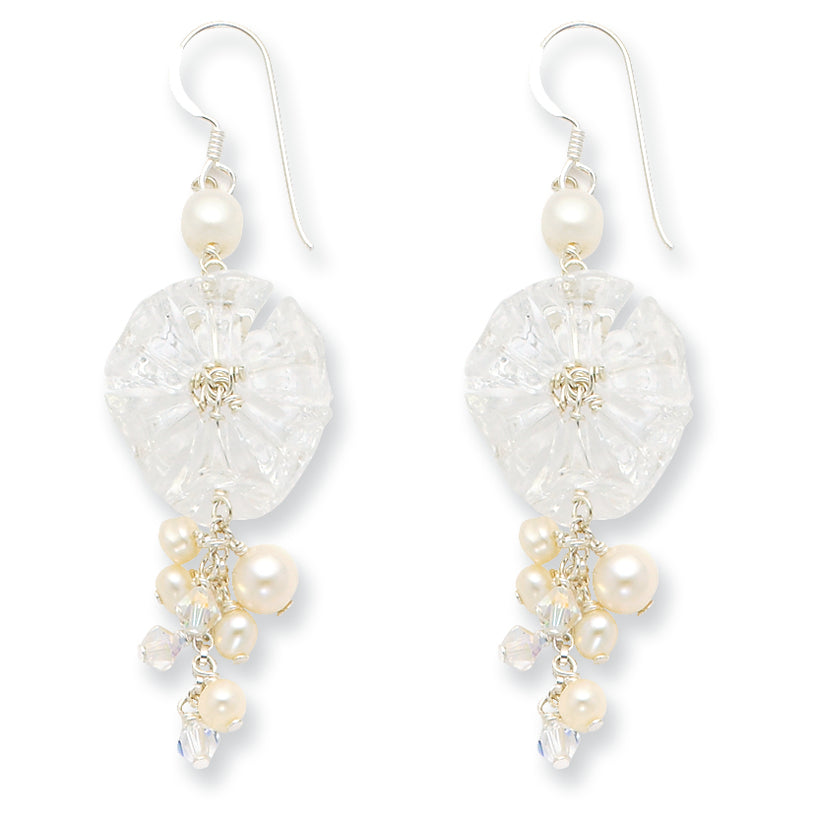 Sterling Silver FW Cultured Pearl/Clear & Aurora Borealis Crystal Earrings