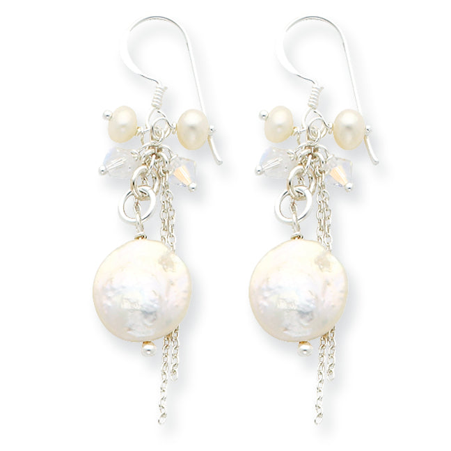 Sterling Silver FW Cultured Coin Pearl & Aurora Borealis Crystal Earrings