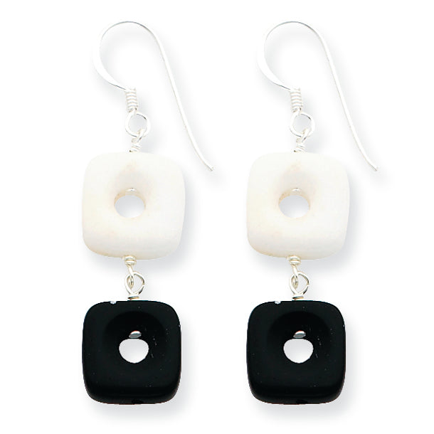 Sterling Silver Black Agate & White jade Earrings