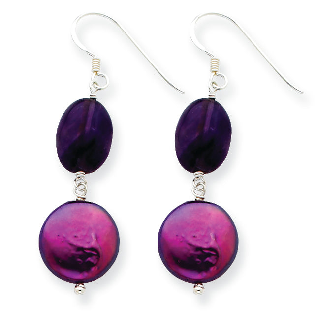 Sterling Silver Amethyst & Purple Freshwater Cultured Pearl Earrings