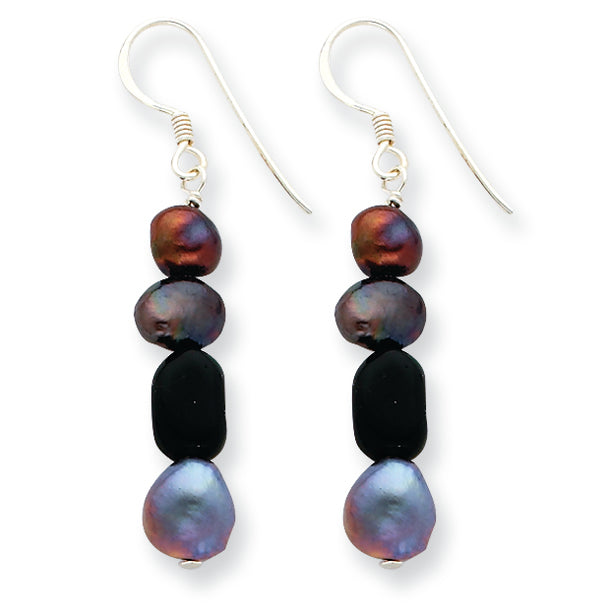 Sterling Silver Black Agate/Grey Freshwater Cultured Pearl Earrings