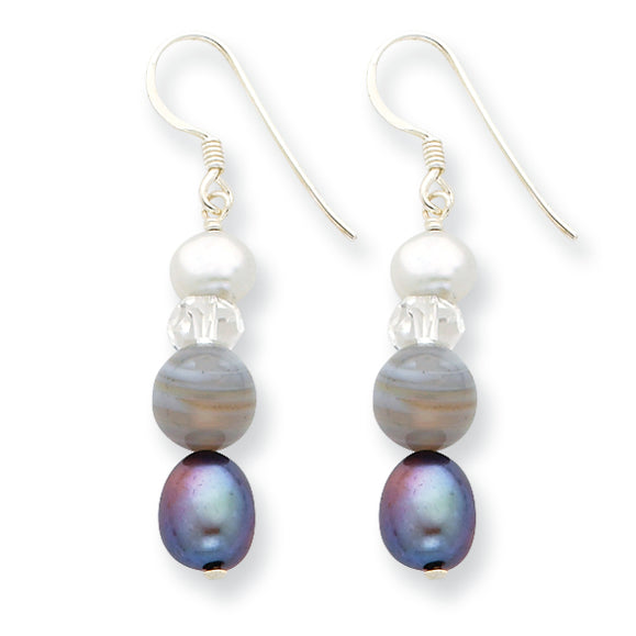Sterling Silver Botswana Agate/Freshwater Cultured Pearl/Crystal Earrings