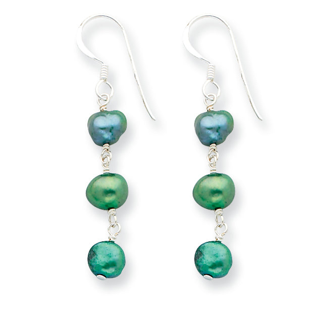 Sterling Silver Green Freshwater Cultured Pearl Earrings