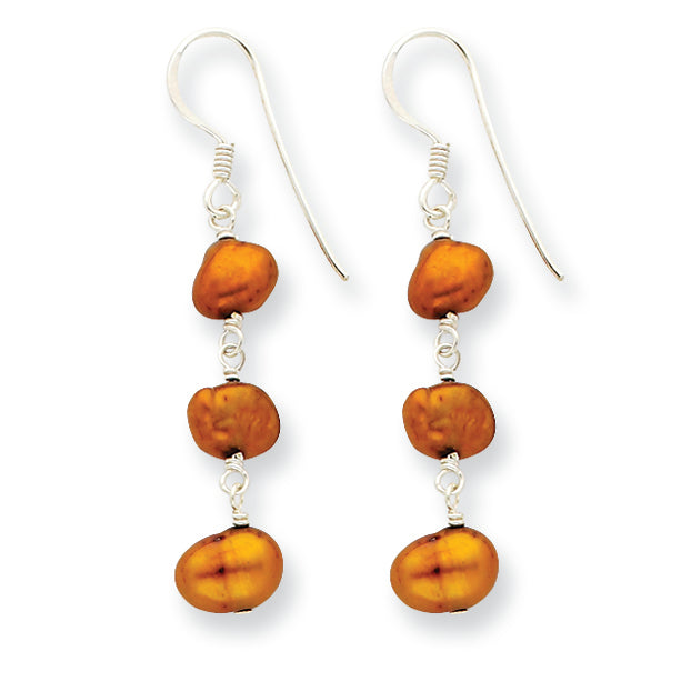 Sterling Silver Golden Brown Freshwater Cultured Pearl Earrings