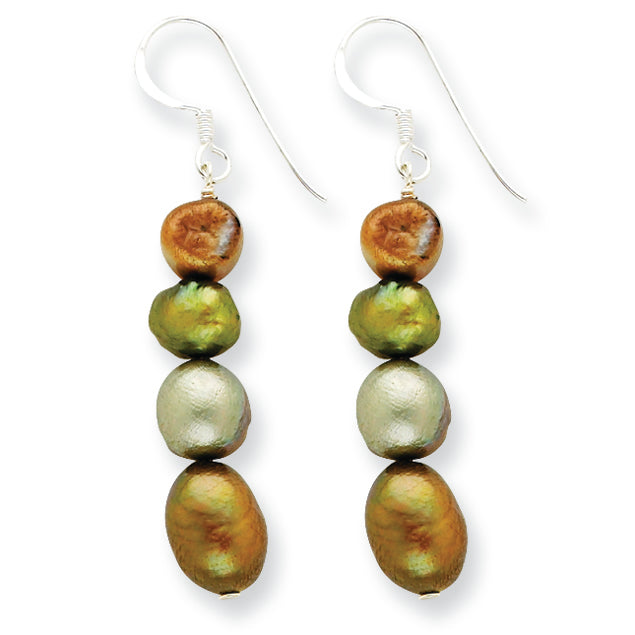 Sterling Silver Golden & Green Freshwater Cultured Pearl Earrings
