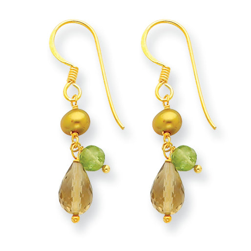 Sterling Silver & Vermeil Crystal/FW Cultured Pearl/Peridot Earrings