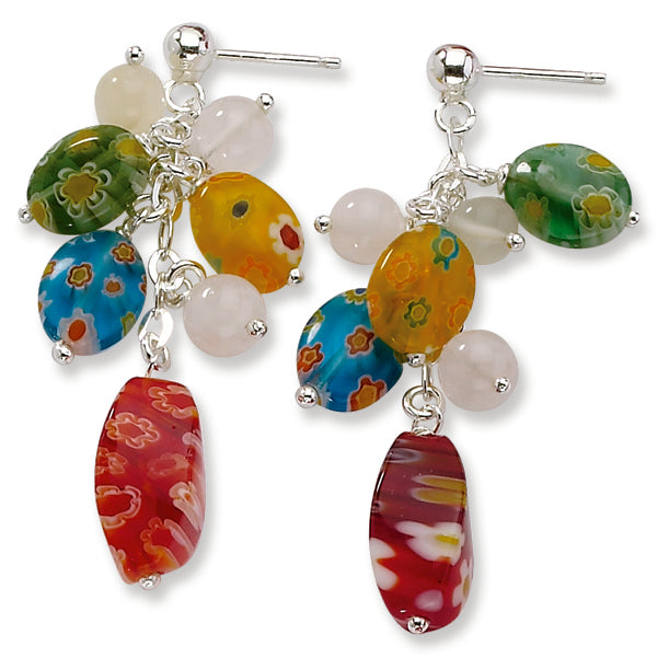 Sterling Silver Kung sei Beads & Quartz Earrings