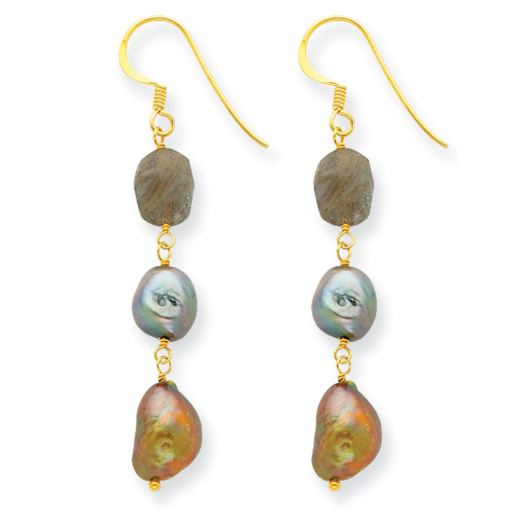 Sterling Silver & Vermeil Labradolite & FW Cultured Pearl Earrings