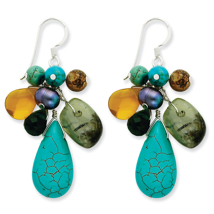 Sterling Silver Crystal, Prehnite and Grey Cultured Pearl Earrings"