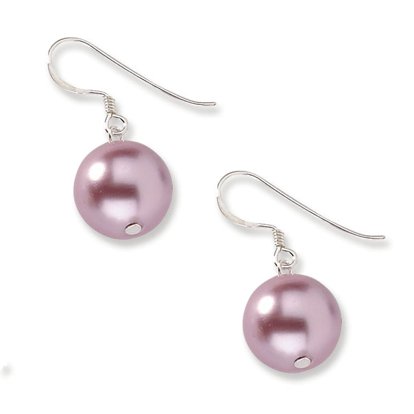 Sterling Silver 12mm Lavender Shell Bead Earrings