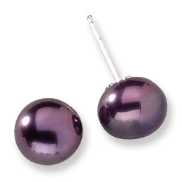 Sterling Silver 8-8.5mm Purple Freshwater Cultured Pearl Post Earrings