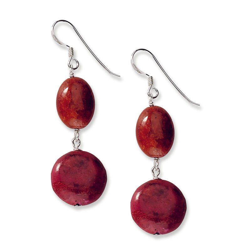 Sterling Silver Red Coral Dangle Earrings