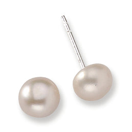 Sterling Silver 7mm Light Grey Cultured Freshwater Pearl Post Earrings