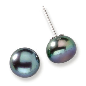 Sterling Silver 8-8.5mm Blue-Green FW Cultured Pearl Post Earrings