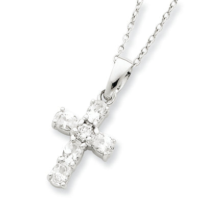 Sterling Silver CZ Cross on 16 Box Chain Necklace