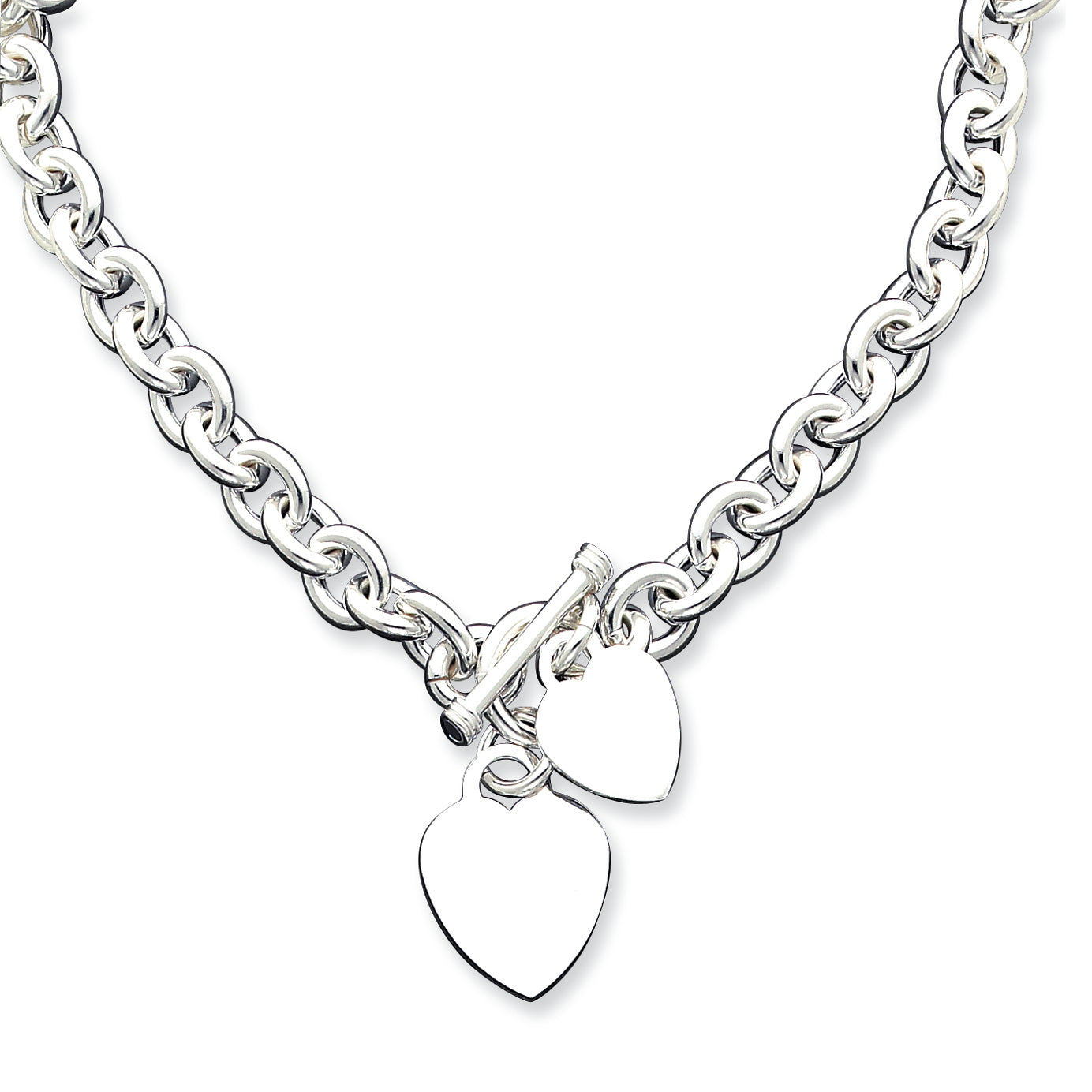 Sterling Silver Engraveable Heart Disc on Fancy Link Toggle Bracelet 7.75 Inches