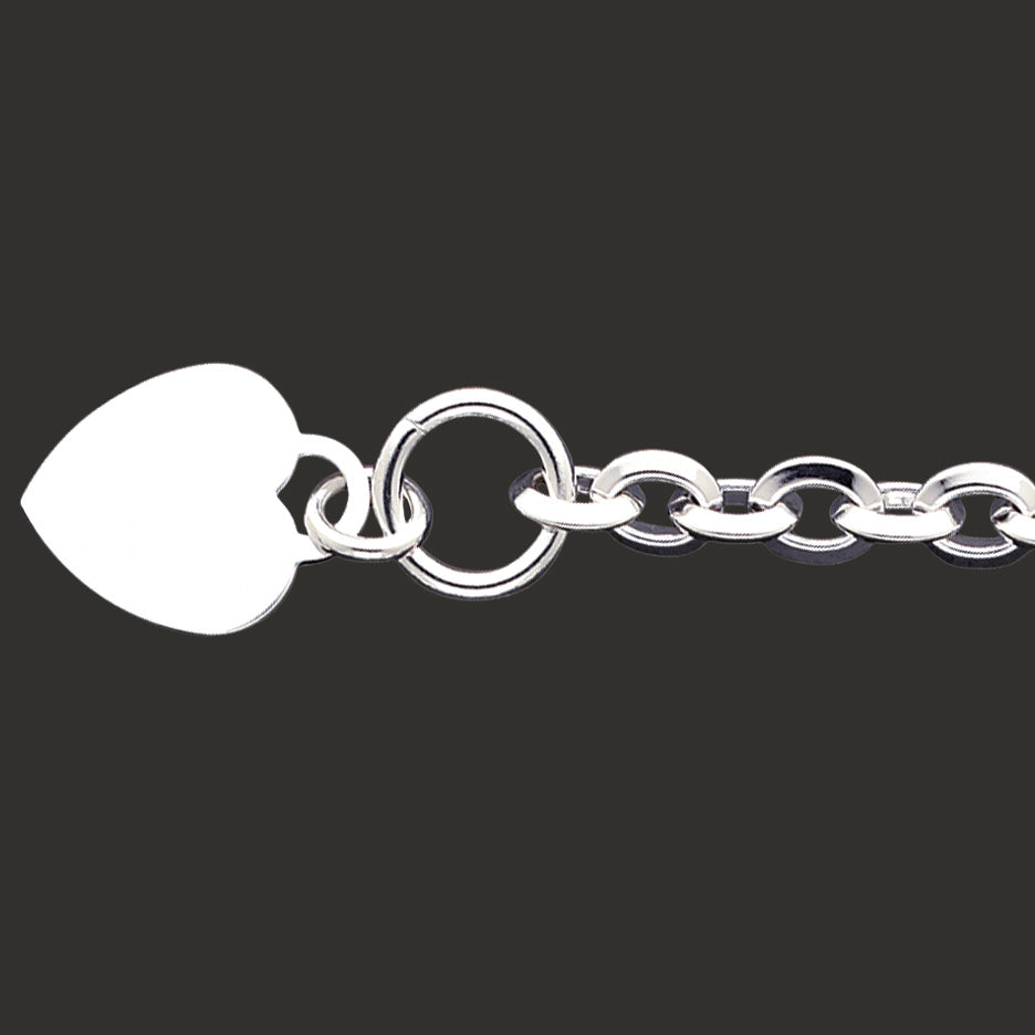 Sterling Silver Engraveable Heart Disc on Fancy Link Toggle Bracelet 8.75 Inches