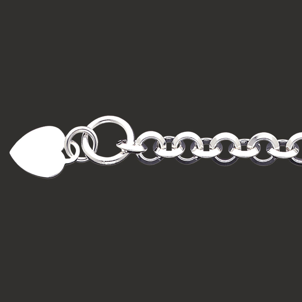 Sterling Silver Engraveable Heart Disc on Fancy Link Toggle Necklace 18 Inches