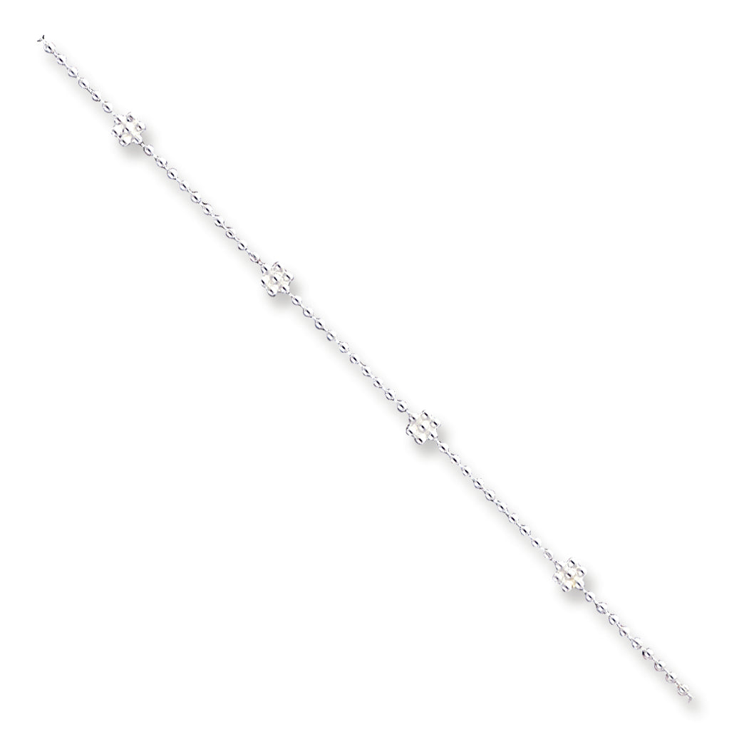 Sterling Silver 10inch Polished Flower & Anklet 10 Inches