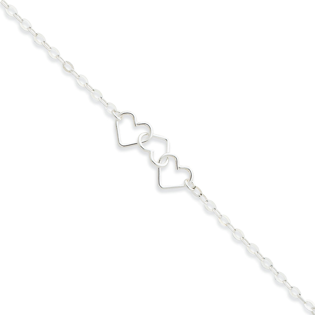 Sterling Silver 9inch Solid Polished Fancy Heart Link Anklet 9 Inches