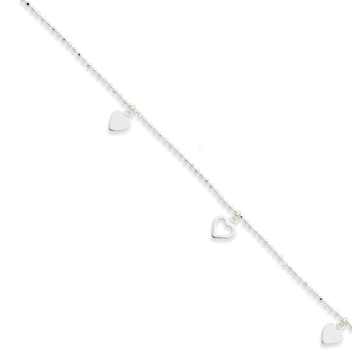 Sterling Silver Heart Charm Bead Anklet 9 Inches