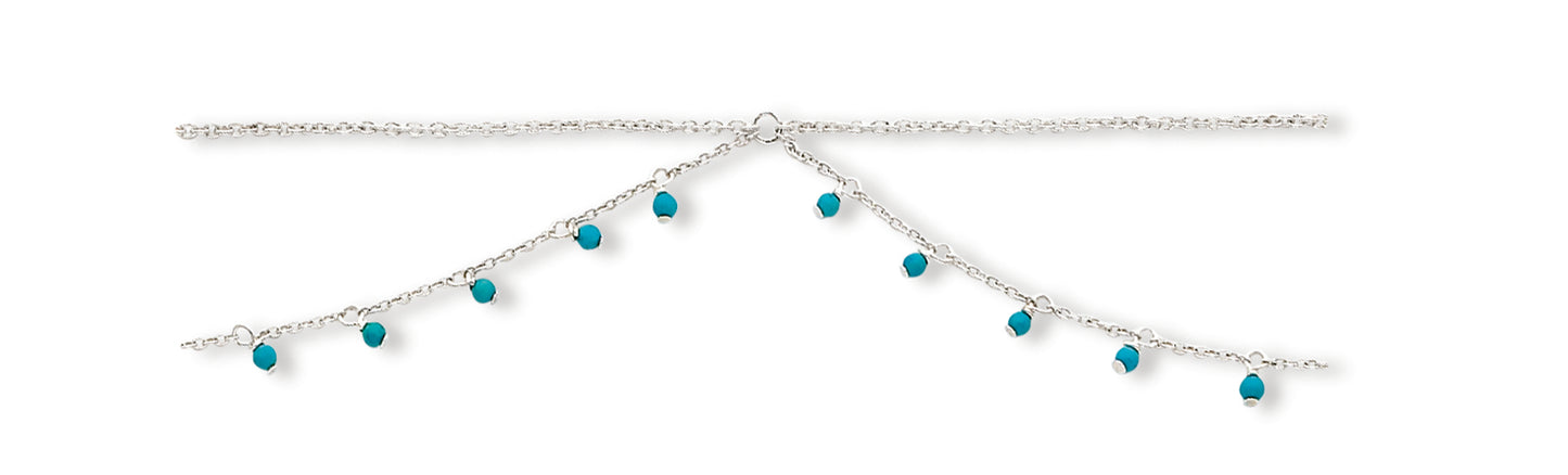 Sterling Silver Turquoise Double Chain Anklet Bracelet 10 Inches
