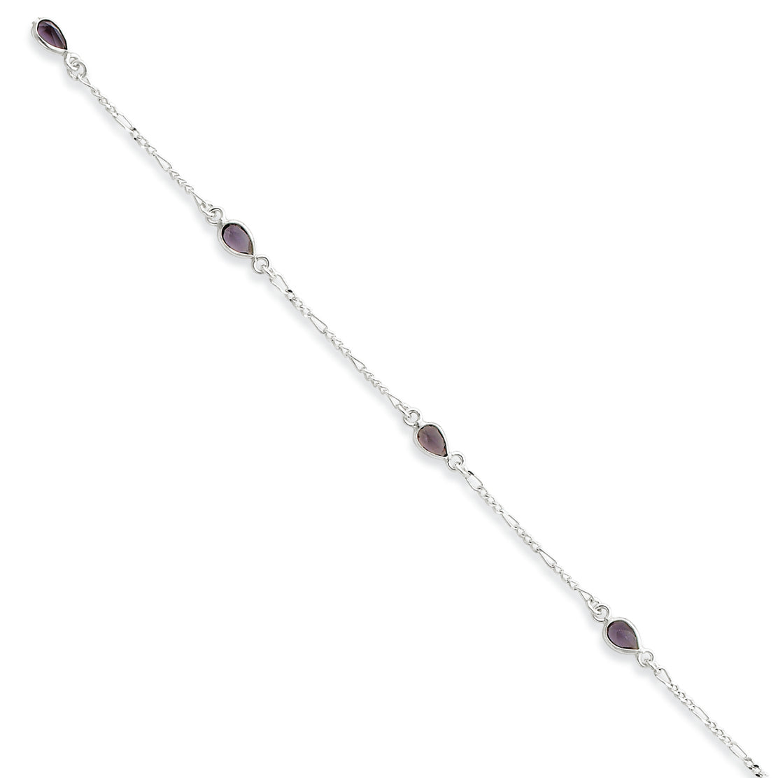 Sterling Silver Amethyst Ankle Bracelet 9 Inches